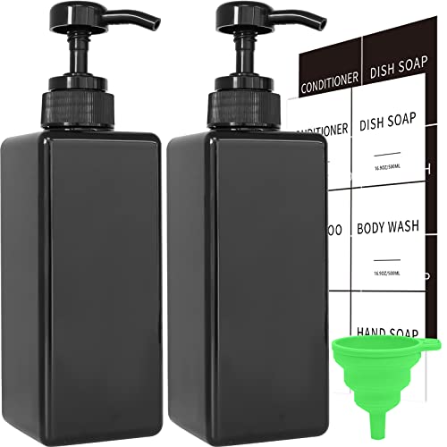 Black Soap Dispenser Set with Waterproof Labels, 2 Pack