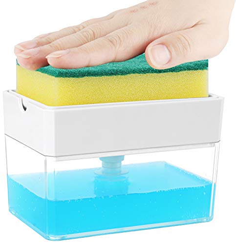 Efficient Kitchen Soap Dispenser with Sponge Holder - 13 Ounces White