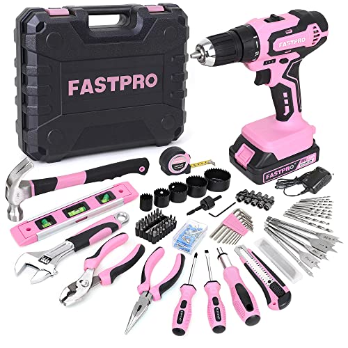 FASTPRO 177-Piece Pink Cordless Drill Set with Tool Storage Case