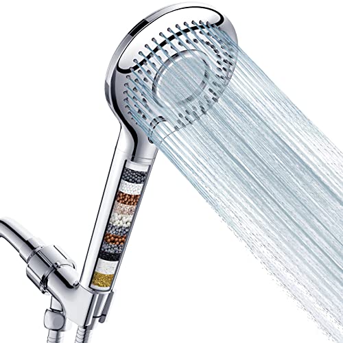 FEELSO Handheld Shower Head with Filter: High Pressure, 3 Spray Modes, 15 Stage Water Softener