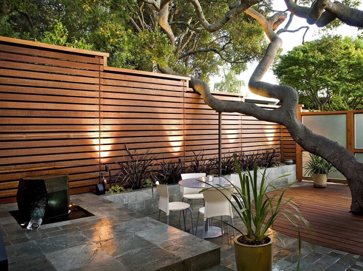 great look and on uneven ground  Modern landscaping, Modern fence,  Building a fence