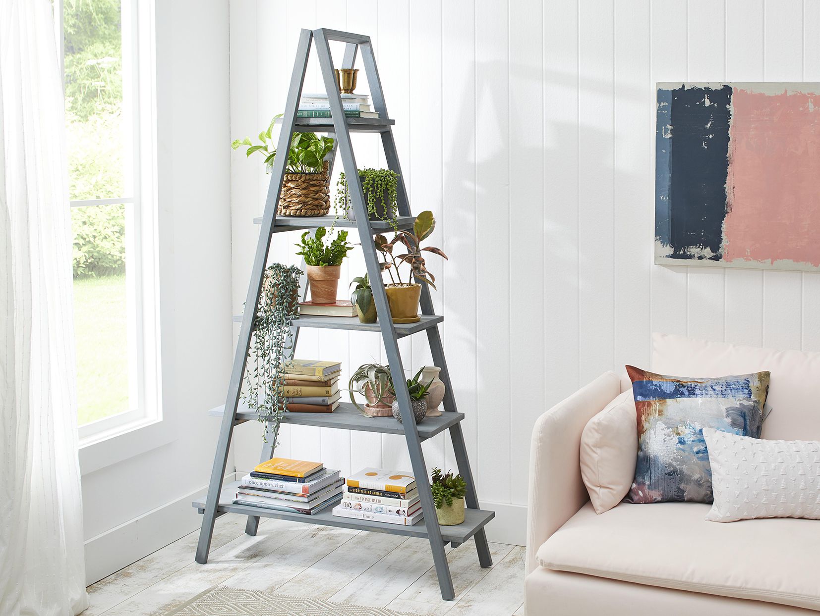How To Decorate A Ladder Shelf In Living Room