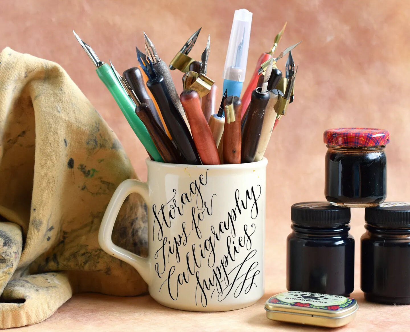 Calligraphy ink blotter & stand desk top ink fountain dip blotting paper  holder