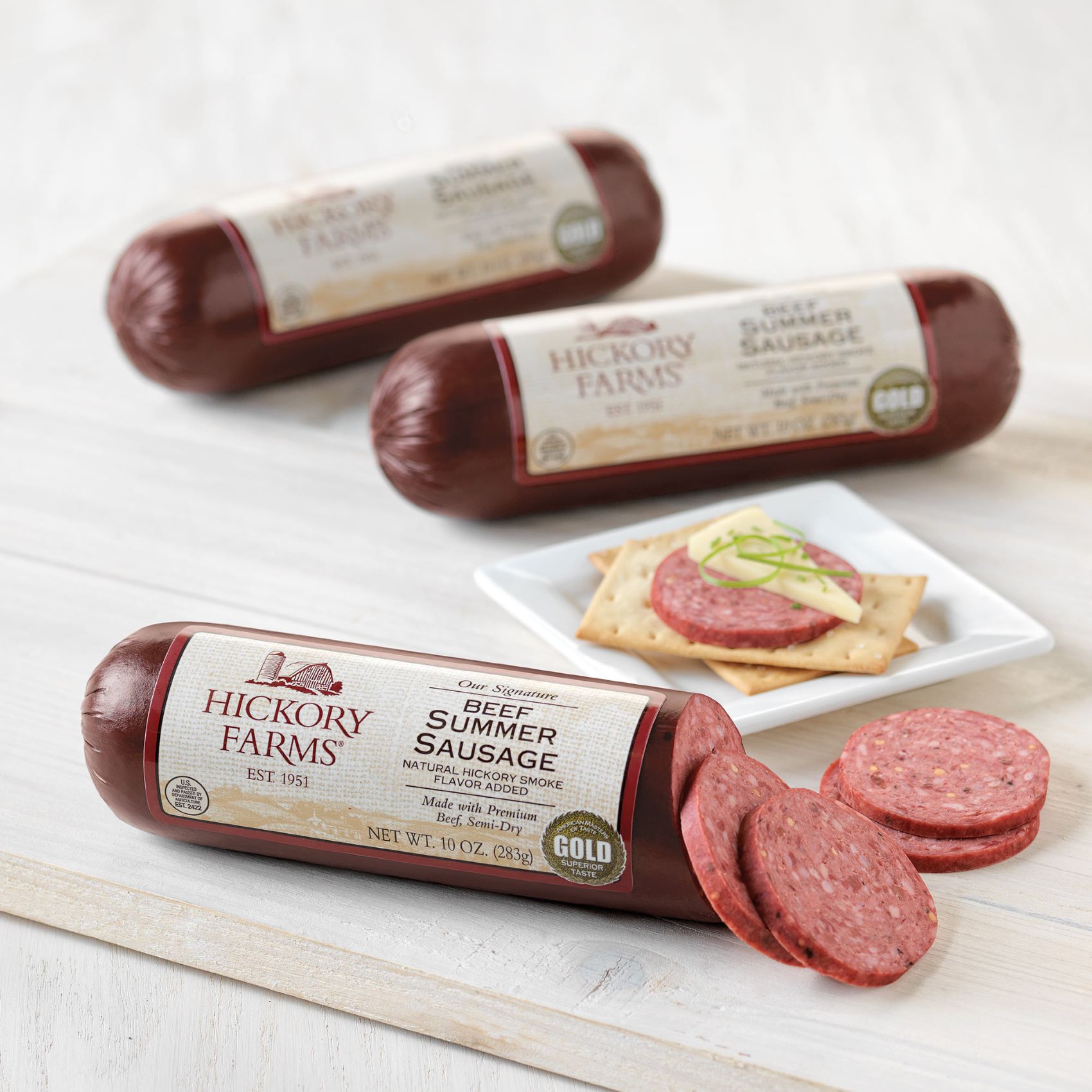 Hickory Farms Set of Three (10 oz) Smoked Signature Beef Summer Sausages 