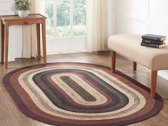 Homespice Cotton Braided Rug Brown Oval 2x3 ft Cotton Carpet