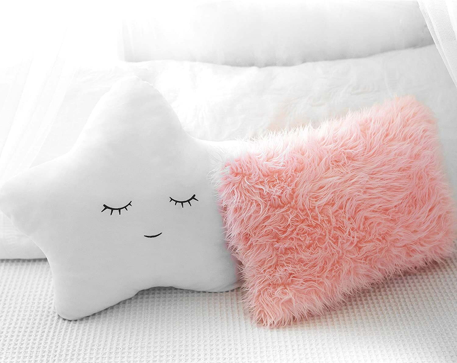 Ashler Valentine's Day Red Heart Shaped Throw Pillows, Faux Fur Rabbit 3D  Fluffy Heart Throw Decorative Pillows, Cute Plush Soft Throw Pillows Gift
