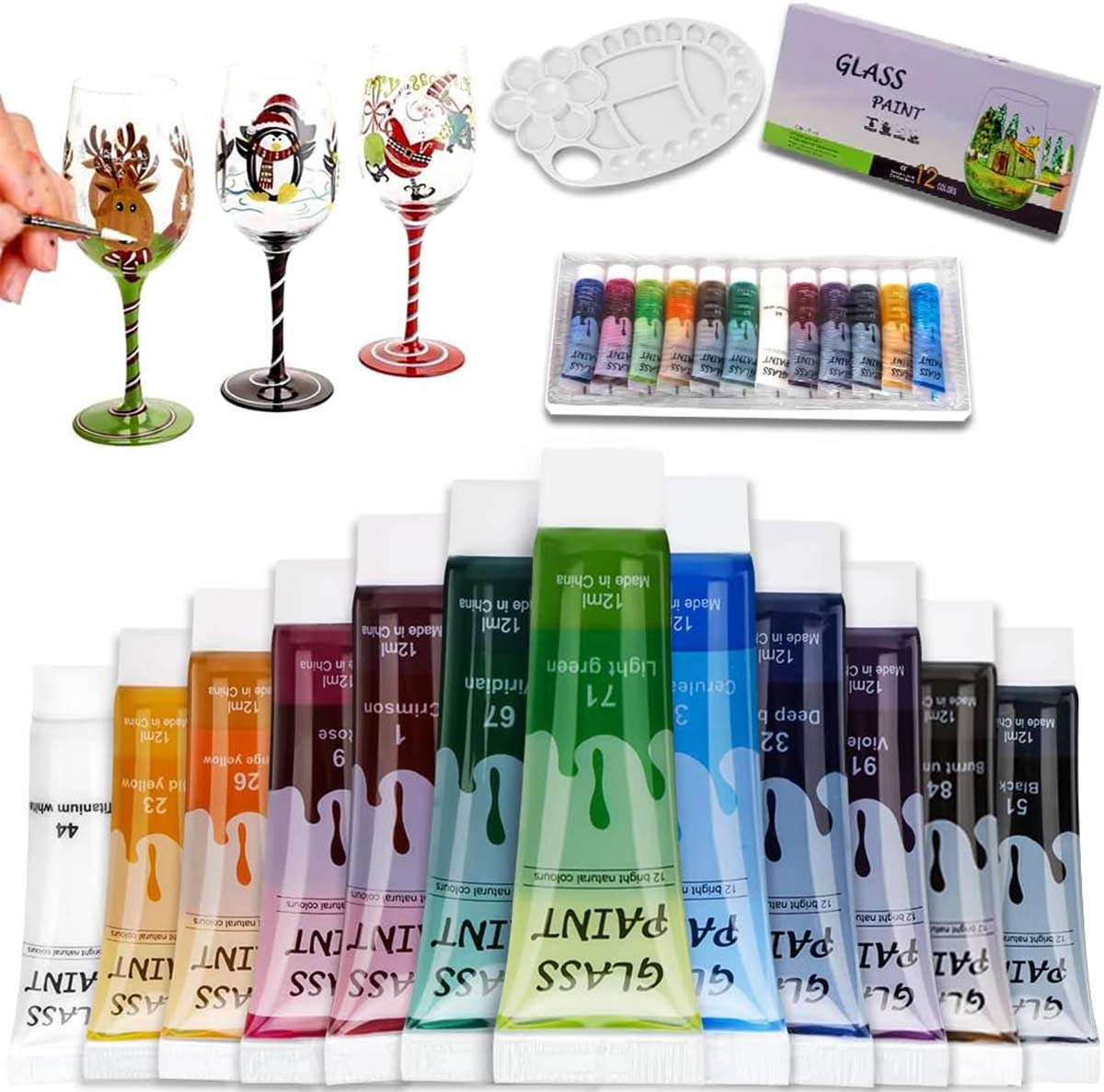  Superior Stained Glass Art Paint, Transparent & Translucent  Window Paint, Lacquer Based Stain Glass Paint with 9 Brushes