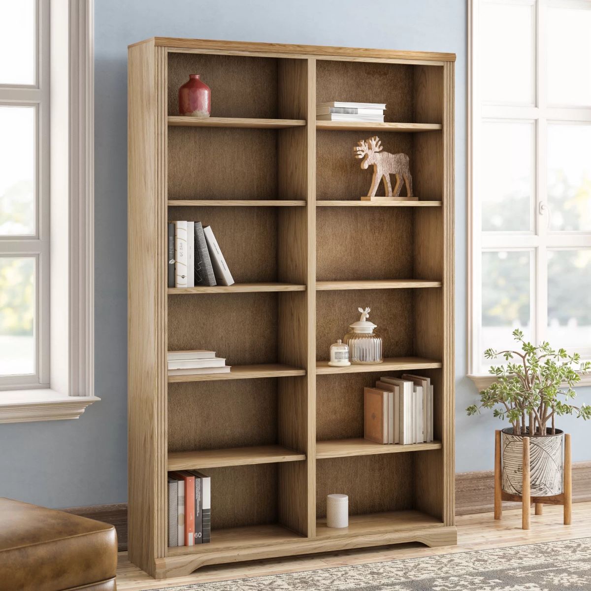 Simpli Home Amherst Russet Brown Wood 5-Shelf Bookcase (30-in W x 70-in H x  14-in D) in the Bookcases department at