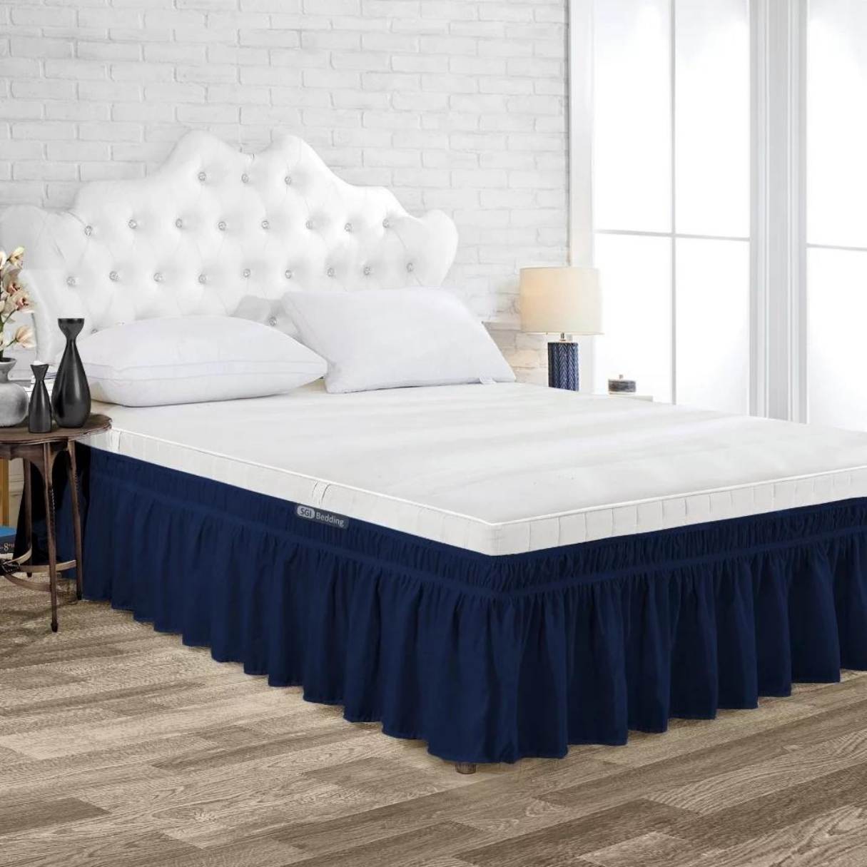Easy Fit Wrap Around Solid Ruffled Bed Skirt, Queen/King, Spa