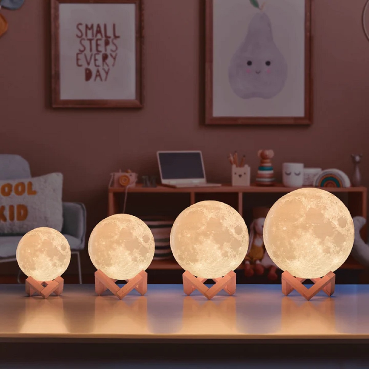 Moon Lamp Moon Night Light 3d Printed 4.7in Lunar Lamp For Kids