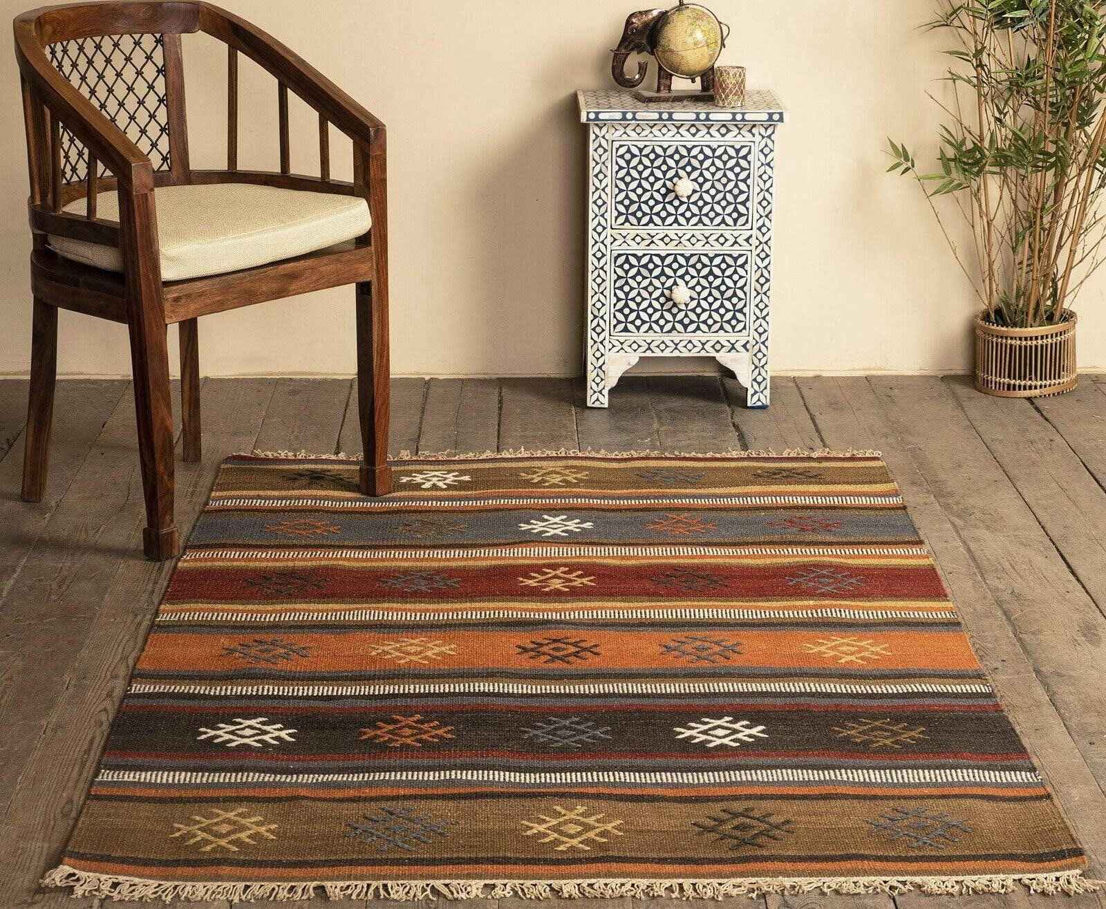 Alfombras Non-Skid 5x7 Rubber Backing Moroccan Geometric Low Profile Pile  Rug