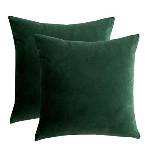 Velvet Throw Pillow Covers - Dark Green - Set of 2