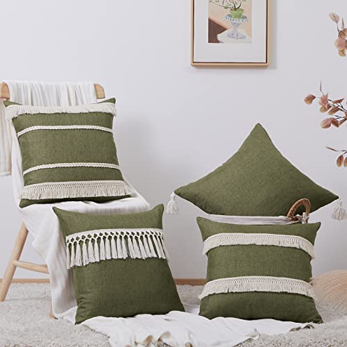 Olive Green Throw Pillows Covers Set of 4