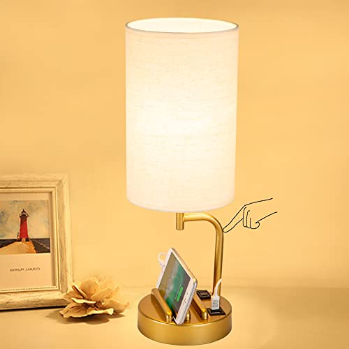 3-Way Dimmable Bedside Desk Lamp with USB and AC Charging Ports
