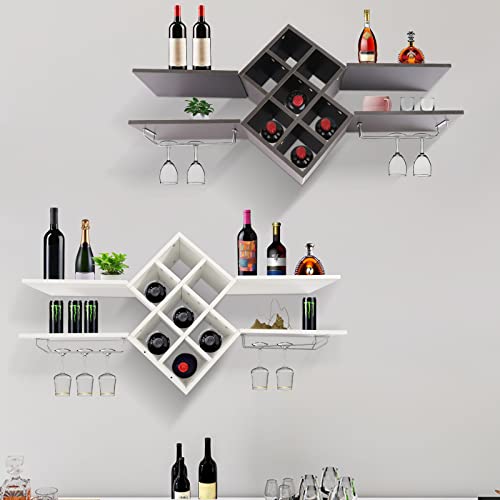 MyGift Countertop Wine Glass Stemware Holder Stand with Industrial Black Metal Double Racks and Wooden Base