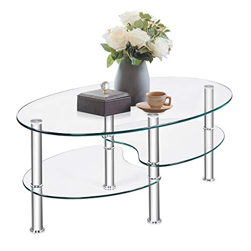 Tangkula Glass Coffee Table