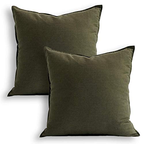 Jeanerlor 18"x18" Solid Cotton Linen Decoration Green Throw Pillow Case