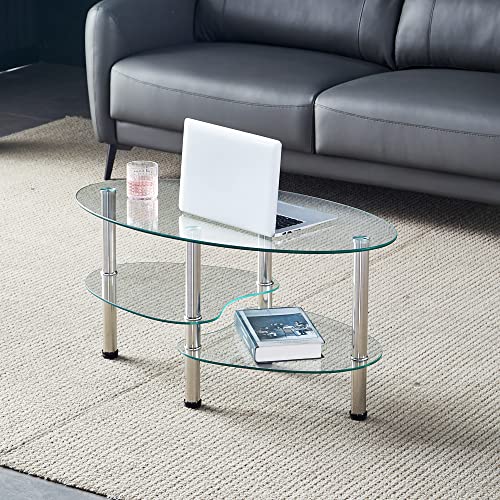 Oval Glass Tea Table - 3-Tier Modern Coffee Table