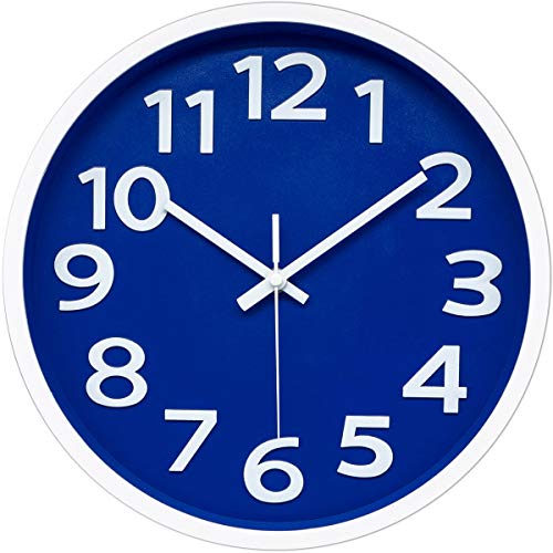 Modern Wall Clock Silent Non-Ticking Battery Operated 3D Numbers Bright Color Dial Face Wall Clock