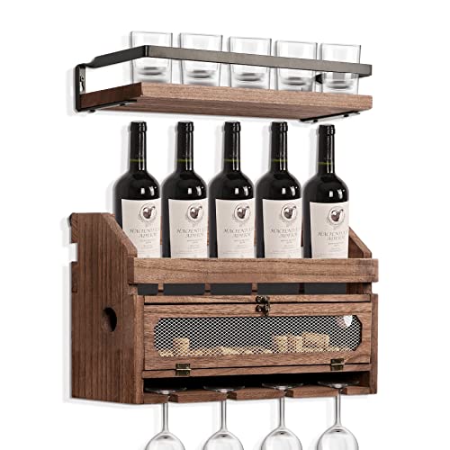 Wall Mounted Wine Rack and Shelf Set