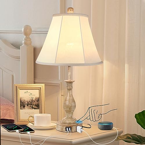 Farmhouse Table Lamp with USB Ports and 3-Way Dimmable