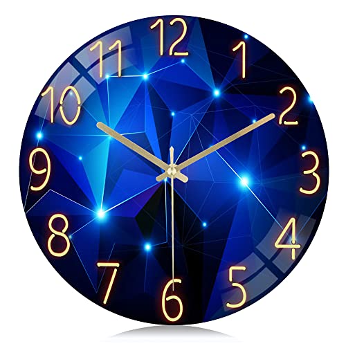 Silent Non-Ticking Glass Blue Wall Clock