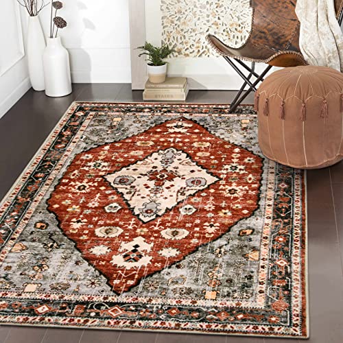 Lahome Boho Machine Washable Area Rug - 3x5 Rugs for Bedroom Low-Pile  Non-Shedding Soft Small Rug for Bathroom, Grey Vintage Indoor Carpet for  Kitchen