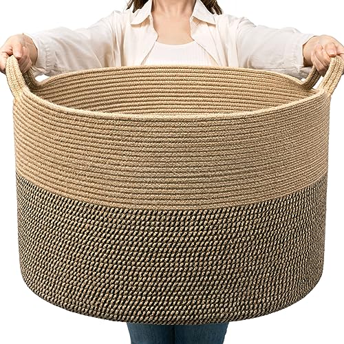 Goodpick Black Woven Rope Laundry Basket, Tall Modern Laundry Hamper for Clothes, Blankets, Toys, Towels, Pillows, Laundry Bin for Living Room