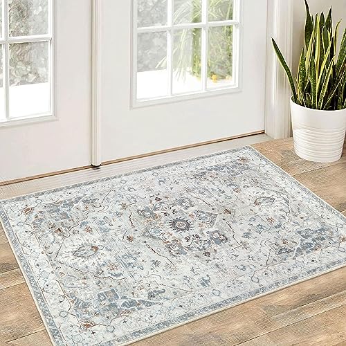 Lahome Washable Boho Bathroom Rug, Blue 2x3 Kitchen Rug with Rubber Backing  Soft Entry Rugs, Southwestern Geometric Non Slip Bath Mat Floor Carpet for