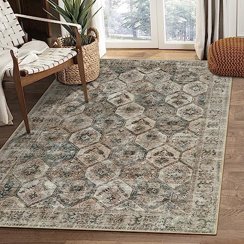 Morebes Tribal Washable Rugs, Boho 3x5 Rug Machine Washable Laundry Room  Kitchen Rug Distressed Bathroom Mat, Vintage Low Pile Entry Way Rug Faux  Wool