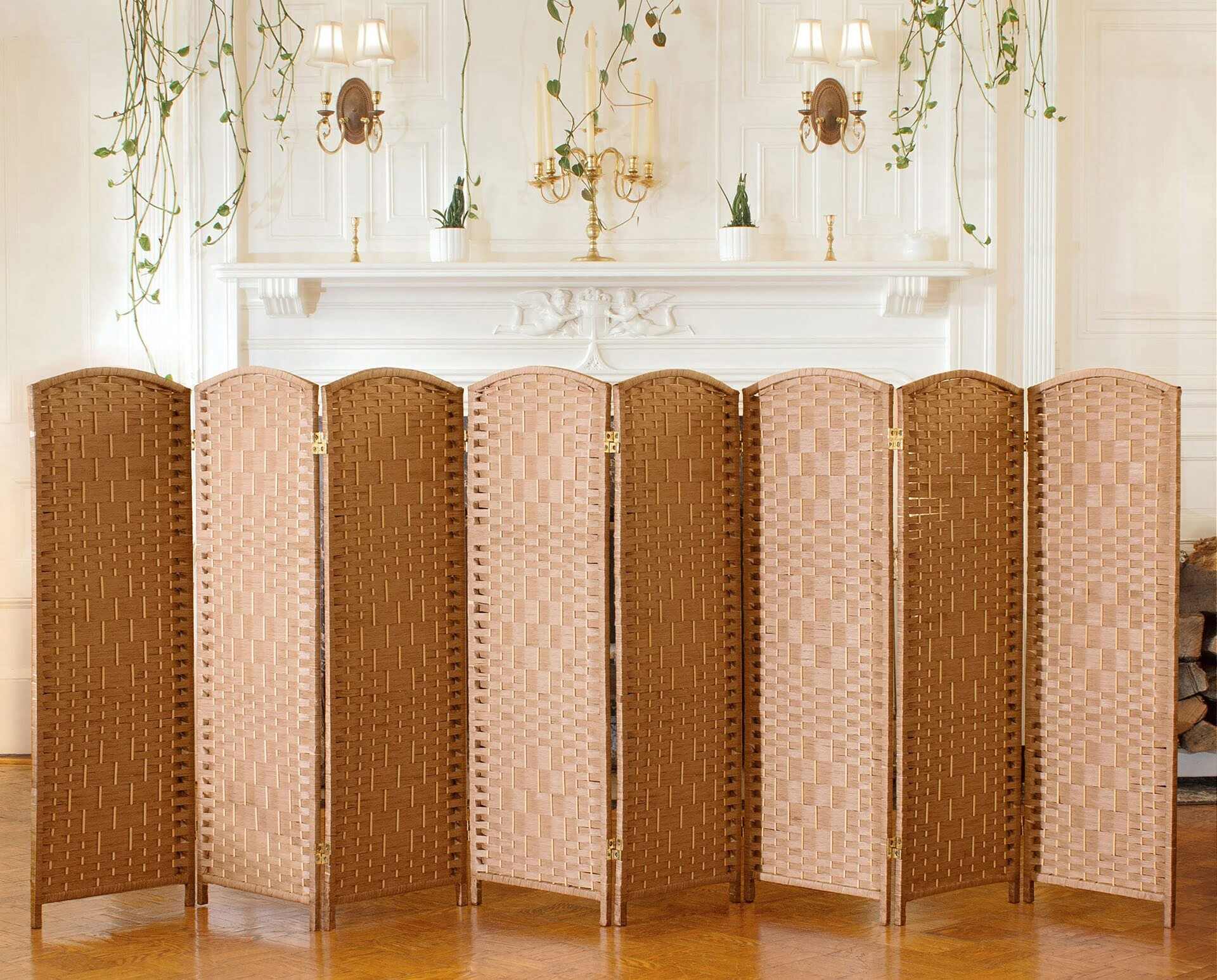 Oriental Furniture 6 ft. Tall Brown Cardboard Room Divider - 5 Panel