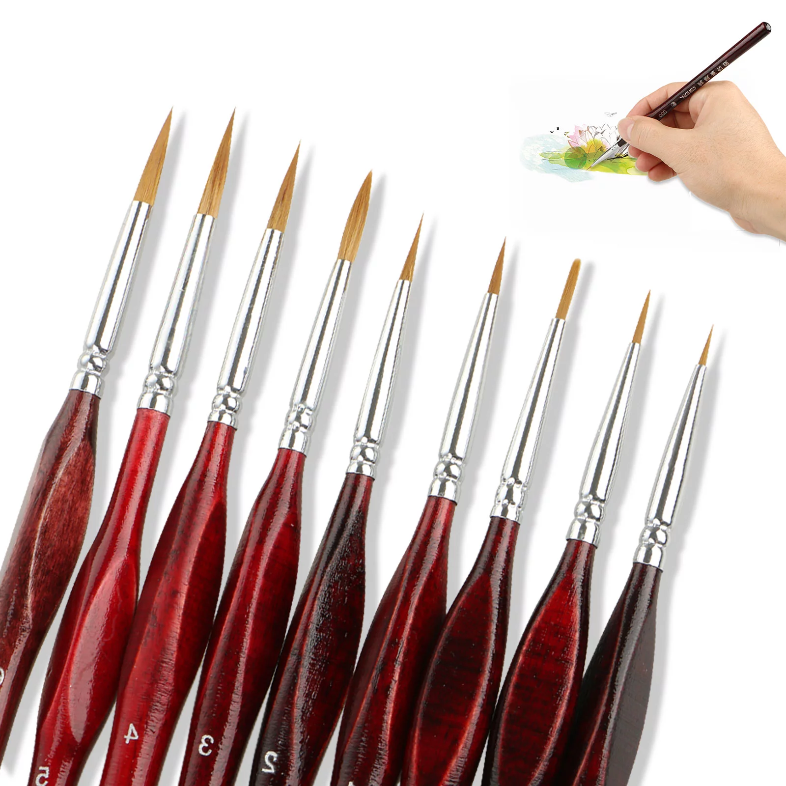 9pc Detail Thin Paint Brush Set Artist Paintbrushes for Acrylic