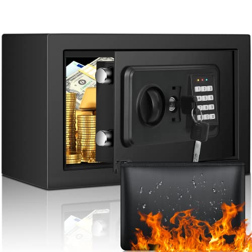 0.5 Cubic Small Fireproof Safe Box with Fireproof Money Bag, Anti-Theft Digital Home Security Safe with Combination Lock, Hidden Safe for Pistol Money Medicine Important Documents