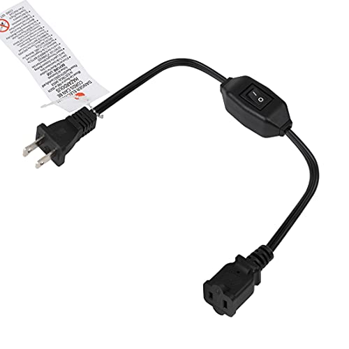 0.6Meter On Off Switch Extension Cord, 2-Prong/2 Outlet Polarized Extension Cord with Switch 12A/125V for Your Chargers/Lamp/Power Adapters etc, 16AWG Cord