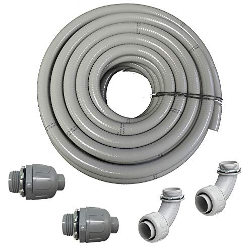 (1 1/2" Dia x 50 ft) HydroMaxx® Flexible PVC Non Metallic UL Liquid Tight Electrical Conduit Kit with 2 Straight and 2 Angle Fittings Included