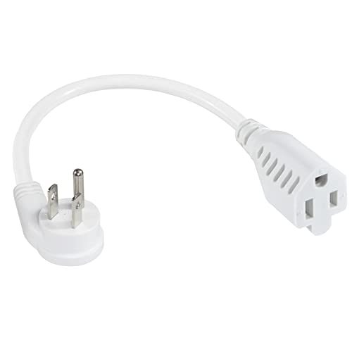 [1 Pack] 8inch Short Power Extension Cord with Flat Plug- White Low Profile Flat Plug Short 3Prong Grounded Indoor Extension Cord,1625W 16AWG AC Small Home Appliance Extension Cord with Flat Head