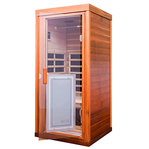 1 Person Infrared Sauna, Natural Red Cedar Indoor Sauna Spa, 8 Low Electromagnetic Field Heaters, 2 Bluetooth Speakers, 1 LED Reading Lamp, 1350W, 149℉