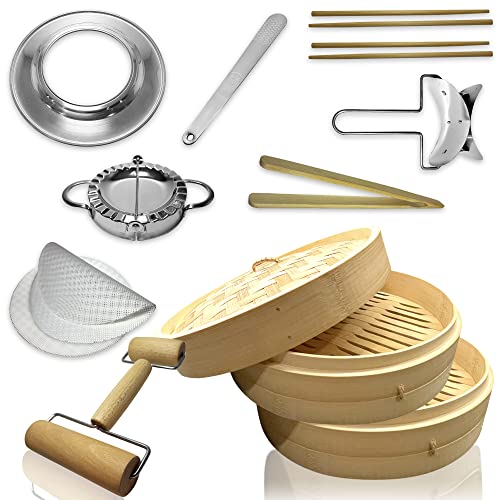 10 Inch 2 Tier Bamboo Steamer Set with Accessories
