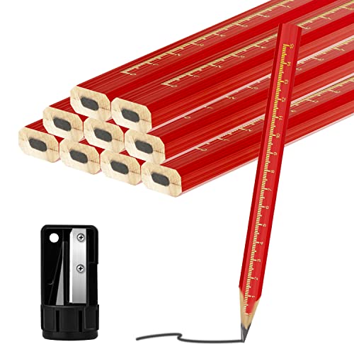 10 Pack Carpenter Pencils Red Flat Construction Pencils