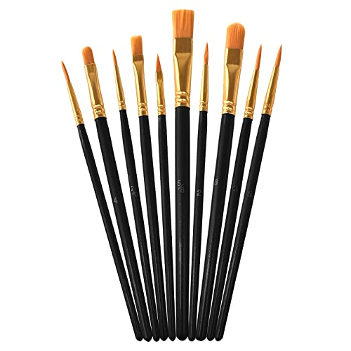 10 Pack Nylon Paint Brushes Set for Acrylic, Watercolor, and Oil Painting