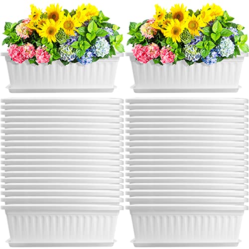 Romooa 10-Pack 17" Rectangular Window Planter Boxes with Tray (White)