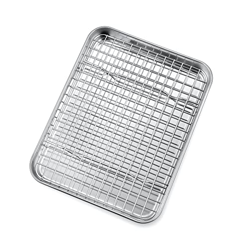 P&P CHEF 10.4 Inch Stainless Steel Baking Pan and Rack Set