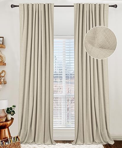 Natural Linen 100% Blackout Curtains, 84" Long, 2 Panels Set
