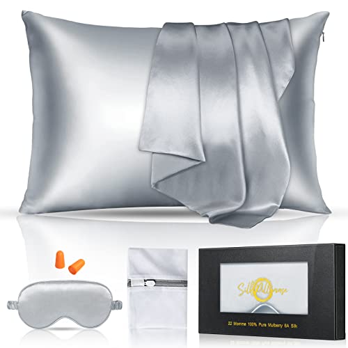 Hotbalzer 100% Mulberry Silk Pillowcase Set - Standard Size - Silver Grey