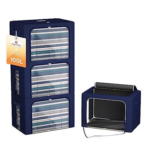 100L Storage Bag Organizer 3 Pack with Fiberglass Frame