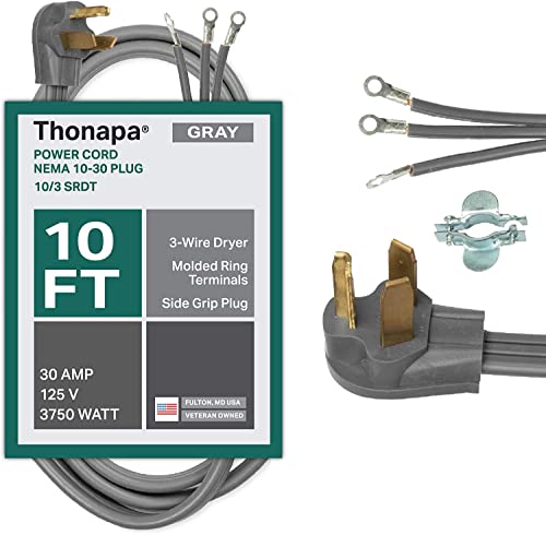 10ft Gray Dryer Extension Cord - 3 Prong Power Cord