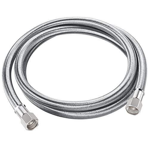 Hqrp Universal Premium Braided Stainless Steel Refrigerator/ice Maker Hose with 1/4 Comp by 1/4 Comp Connection, 6-Foot Burst Proof Water Supply