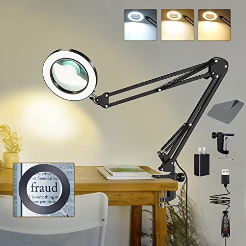 ZTree Magnifying Glass with Light and Stand, 10X Magnifying Lamp, 2-in-1  Desk Magnifier with