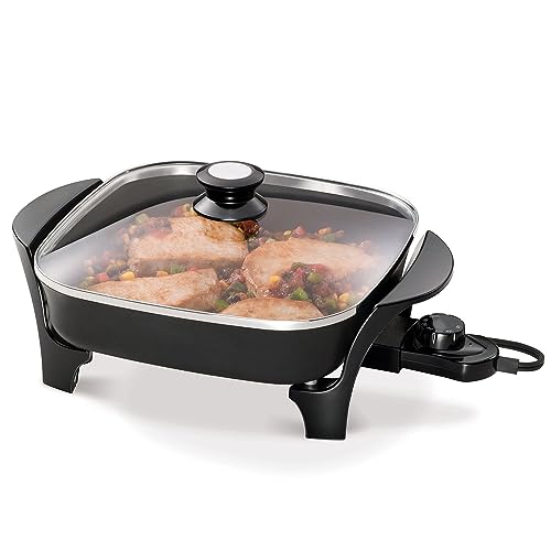 11-Inch Electric Skillet with Tempered Glass Cover and Nonstick Surface