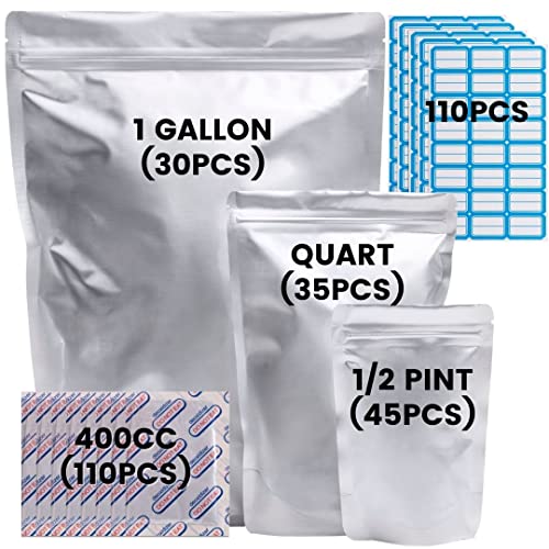 110pcs 10 Mil Thick Mylar Bags with Oxygen Absorbers
